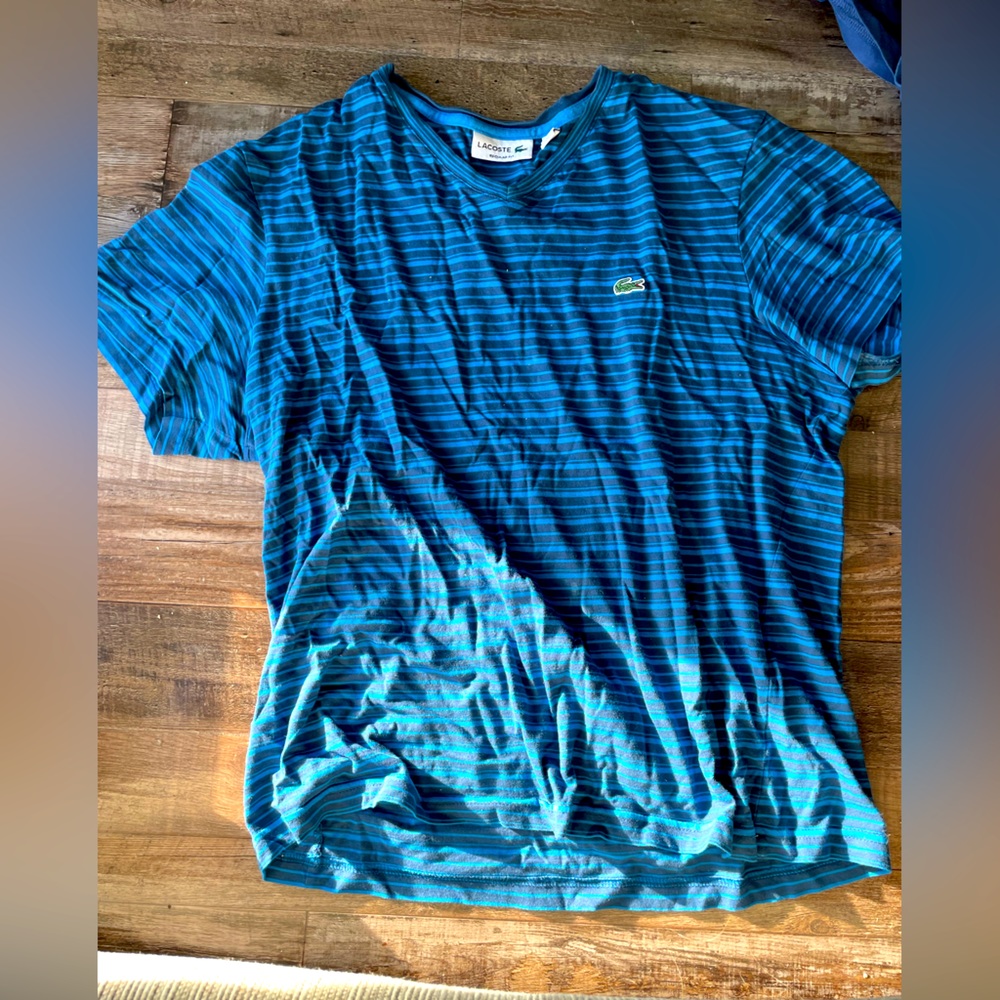 Lacoste blue striped v neck t shirt